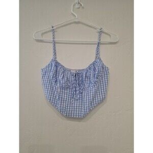 Rumor Women’s Gingham Crop Top Blue/ White Size 6